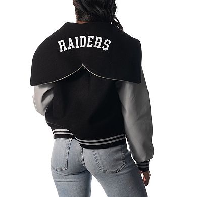 Women's The Wild Collective Black Las Vegas Raiders Sailor Full-Snap Hooded Varsity Jacket