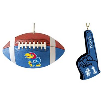 The Memory Company Kansas Jayhawks Football & Foam Finger Ornament Two-Pack
