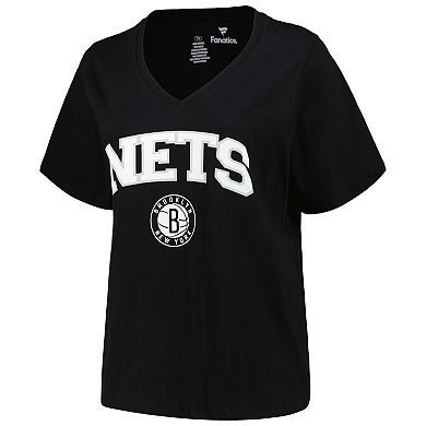 Women's Profile Black Brooklyn Nets Plus Size Arch Over Logo V-Neck T-Shirt