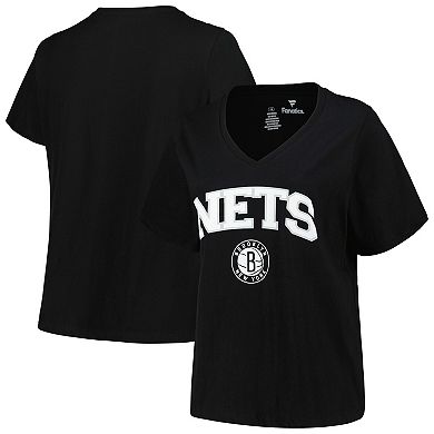 Women's Profile Black Brooklyn Nets Plus Size Arch Over Logo V-Neck T-Shirt