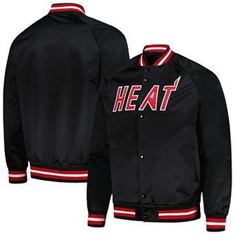 Men's Mitchell & Ness Black Miami Heat Hardwood Classics Throwback Wordmark Raglan Full-Snap Jacket