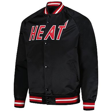 Men's Mitchell & Ness Black Miami Heat Hardwood Classics Throwback Wordmark Raglan Full-Snap Jacket