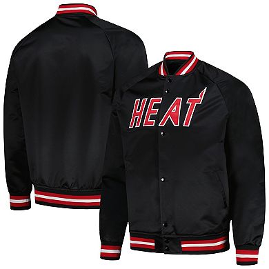 Men's Mitchell & Ness Black Miami Heat Hardwood Classics Throwback Wordmark Raglan Full-Snap Jacket