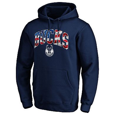 Men's Fanatics Branded Navy Milwaukee Bucks Banner Wave Pullover Hoodie