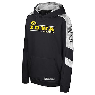 Youth Colosseum Black Iowa Hawkeyes OHT Military Appreciation Cyclone Digital CamoÂ Pullover Hoodie
