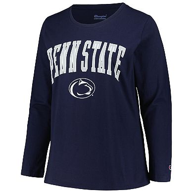 Women's Profile Navy Penn State Nittany Lions Plus Size Arch Over Logo Scoop Neck Long Sleeve T-Shirt