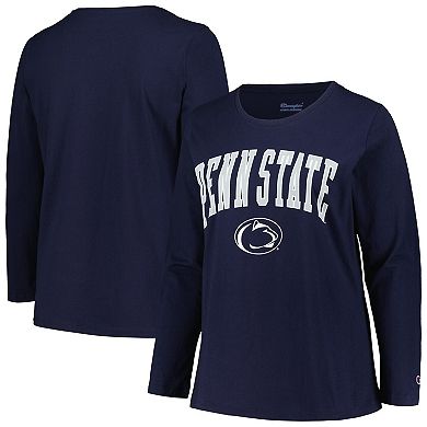 Women's Profile Navy Penn State Nittany Lions Plus Size Arch Over Logo Scoop Neck Long Sleeve T-Shirt