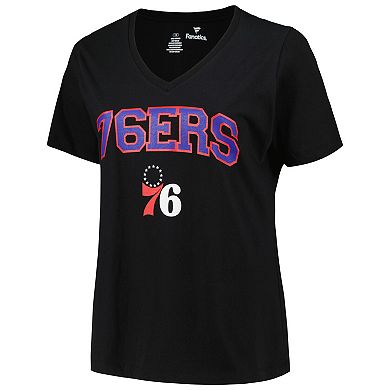 Women's Profile Black Philadelphia 76ers Plus Size Arch Over Logo V-Neck T-Shirt