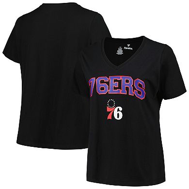 Women's Profile Black Philadelphia 76ers Plus Size Arch Over Logo V-Neck T-Shirt