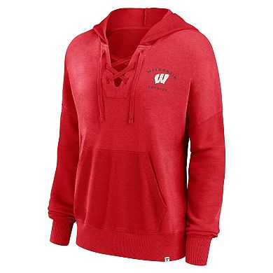 Women's Fanatics Branded Heather Red Wisconsin Badgers Campus Lace-Up Pullover Hoodie