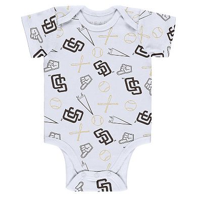 Newborn & Infant WEAR by Erin Andrews Gray/White/Brown San Diego Padres Three-Piece Turn Me Around Bodysuits & Pants Set