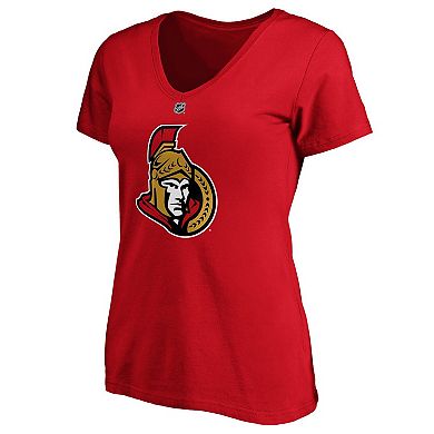 Women's Fanatics Branded Brady Tkachuk Red Ottawa Senators Authentic Stack Name & Number V-Neck T-Shirt