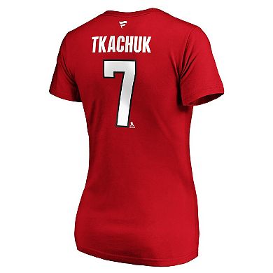 Women's Fanatics Branded Brady Tkachuk Red Ottawa Senators Authentic Stack Name & Number V-Neck T-Shirt