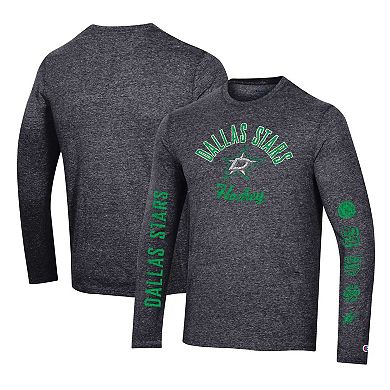 Men's Champion Heather Black Dallas Stars Multi-Logo Tri-Blend Long Sleeve T-Shirt