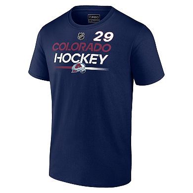 Men's Fanatics Branded Nathan MacKinnon Navy Colorado Avalanche Authentic Pro Prime Name & Number T-Shirt