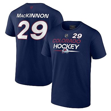 Men's Fanatics Branded Nathan MacKinnon Navy Colorado Avalanche Authentic Pro Prime Name & Number T-Shirt