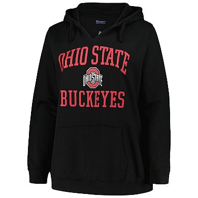 Women's Champion Black Ohio State Buckeyes Plus Size Heart & Soul Notch Neck Pullover