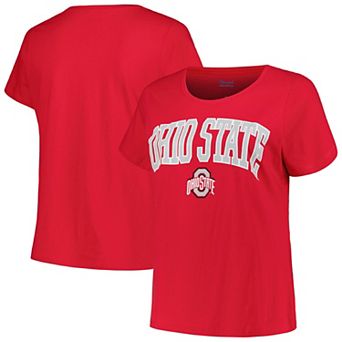 Women's Profile Scarlet Ohio State Buckeyes Plus Size Arch Over Logo Scoop Neck T-Shirt