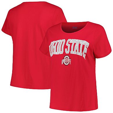 Women's Profile Scarlet Ohio State Buckeyes Plus Size Arch Over Logo Scoop Neck T-Shirt