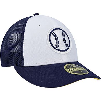 Men's New Era White/Navy Milwaukee Brewers 2023 On-Field Batting Practice Low Profile 59FIFTY Fitted Hat