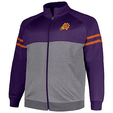 Men's Fanatics Branded Purple/Heather Gray Phoenix Suns Big & Tall Pieced Stripe Raglan Full-Zip Track Jacket