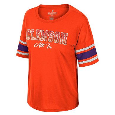 Women's Colosseum Orange Clemson Tigers I'm Gliding Here Rhinestone T-Shirt