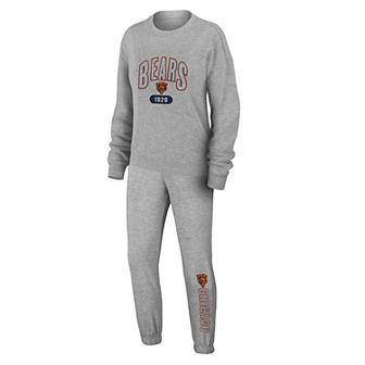 Women's WEAR by Erin Andrews Heather Gray Chicago Bears Knit Long Sleeve Tri-Blend T-Shirt & Pants Sleep Set