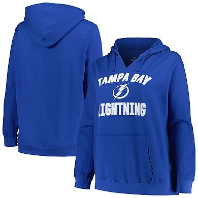 Women's Profile Blue Tampa Bay Lightning Plus Size Arch Over Logo Pullover Hoodie