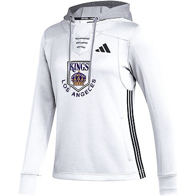 Women's adidas White Los Angeles Kings Refresh Skate Lace AEROREADY Pullover Hoodie