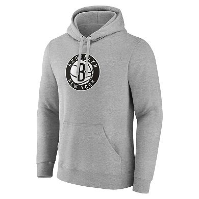 Men's Fanatics Heather Gray Brooklyn Nets Primary Logo Pullover Hoodie