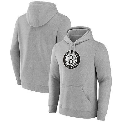 Men's Fanatics Heather Gray Brooklyn Nets Primary Logo Pullover Hoodie