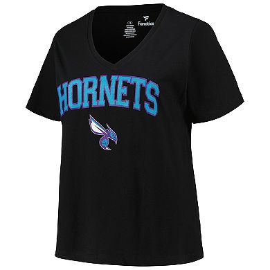 Women's Profile Black Charlotte Hornets Plus Size Arch Over Logo V-Neck T-Shirt