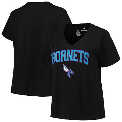 Women's Profile Black Charlotte Hornets Plus Size Arch Over Logo V-Neck T-Shirt