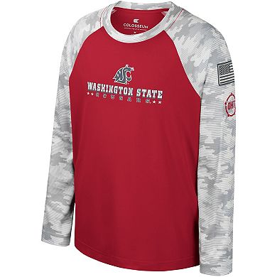 Youth Colosseum Crimson/Camo Washington State Cougars OHT Military Appreciation Dark Star Raglan Long Sleeve T-Shirt