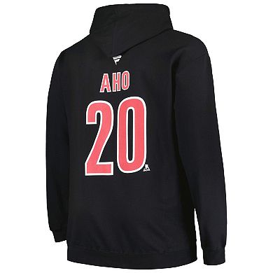Men's Profile Sebastian Aho Black Carolina Hurricanes Big & Tall Name & Number Pullover Hoodie