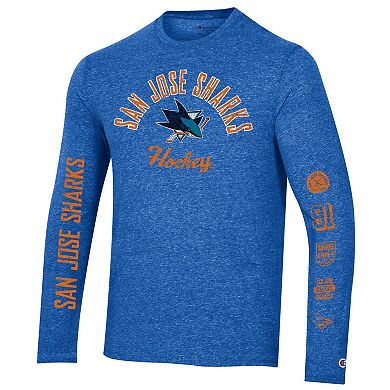 Men's Champion Heather Black San Jose Sharks Multi-Logo Tri-Blend Long Sleeve T-Shirt