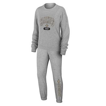 Women's WEAR by Erin Andrews Heather Gray New Orleans Saints Knit Long Sleeve Tri-Blend T-Shirt & Pants Sleep Set