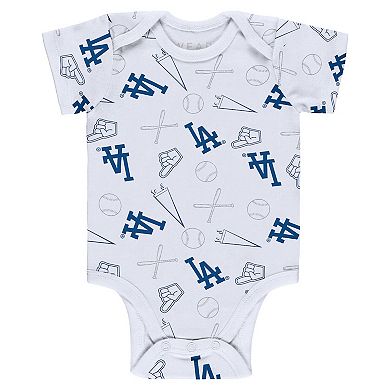 Newborn & Infant WEAR by Erin Andrews Gray/White/Royal Los Angeles Dodgers Three-Piece Turn Me Around Bodysuits & Pants Set