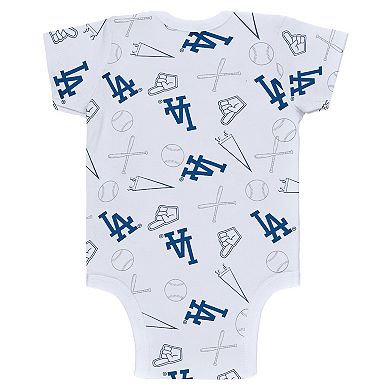 Newborn & Infant WEAR by Erin Andrews Gray/White/Royal Los Angeles Dodgers Three-Piece Turn Me Around Bodysuits & Pants Set