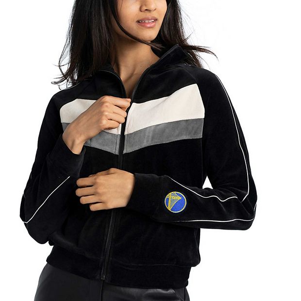 Women s Lusso Black Golden State Warriors Nixie Colorblock Chevron Raglan Full Zip Track Jacket