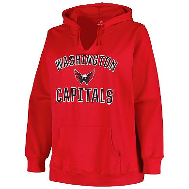Women's Profile Red Washington Capitals Plus Size Arch Over Logo Pullover Hoodie