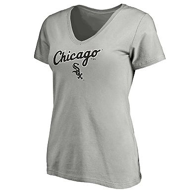 Women's Fanatics Branded Heathered Gray Chicago White Sox Team Logo Lockup V-Neck T-Shirt
