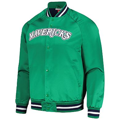 Men's Mitchell & Ness Green Dallas Mavericks Hardwood Classics  Throwback Wordmark Raglan Full-Snap Jacket