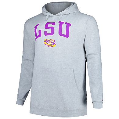 Men's Champion Gray LSU Tigers Big & Tall Arch Over Logo Powerblend Pullover Hoodie