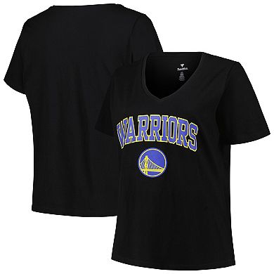Women's Profile Black Golden State Warriors Plus Size Arch Over Logo V-Neck T-Shirt