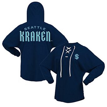 Women's Fanatics Branded Deep Sea Blue Seattle Kraken Jersey Lace-Up V-Neck Long Sleeve Hoodie T-Shirt