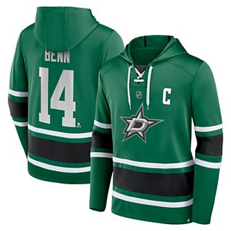 Men's Fanatics Branded Jamie Benn Kelly Green Dallas Stars Name & Number Lace-Up Pullover Hoodie