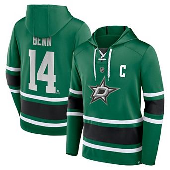 Men's Fanatics Branded Jamie Benn Kelly Green Dallas Stars Name & Number Lace-Up Pullover Hoodie