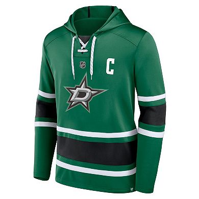 Men's Fanatics Branded Jamie Benn Kelly Green Dallas Stars Name & Number Lace-Up Pullover Hoodie