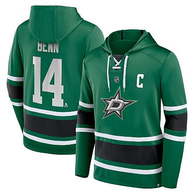 Men's Fanatics Branded Jamie Benn Kelly Green Dallas Stars Name & Number Lace-Up Pullover Hoodie